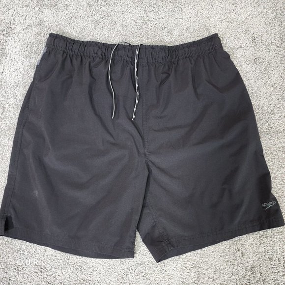 Speedo Swim Trunks Mens XXL 2XL‎ Black Gray Lined Pockets Beach Surf 36Wx7L - Picture 1 of 10
